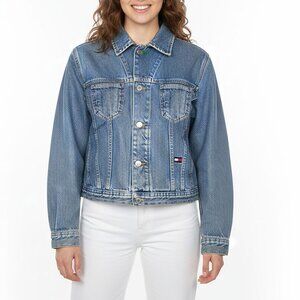 Vintage Tommy Hilfiger Denim Jean Jacket Cropped 90s Streetwear Blue 100% Cotton